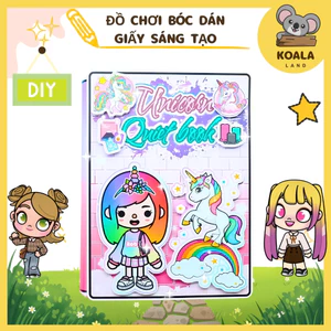 Đồ chơi bóc dán búp bê giấy Unicorn toca boca đồ chơi thông minh bằng giấy thủ công cho bé gái
