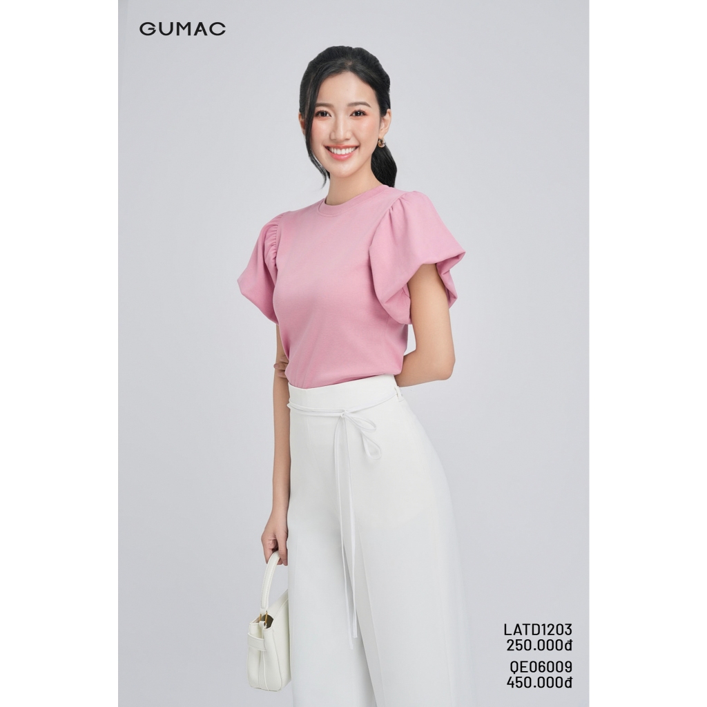 Áo Thun Tay Phồng Nữ GUMAC Áo Phông Kiểu Form Ôm Tay Bí Phồng Chất Thun Ríp Cao Cấp Mềm Mịn LATF1105