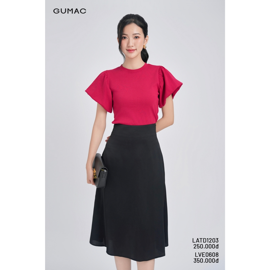 Áo Thun Tay Phồng Nữ GUMAC Áo Phông Kiểu Form Ôm Tay Bí Phồng Chất Thun Ríp Cao Cấp Mềm Mịn LATF1105