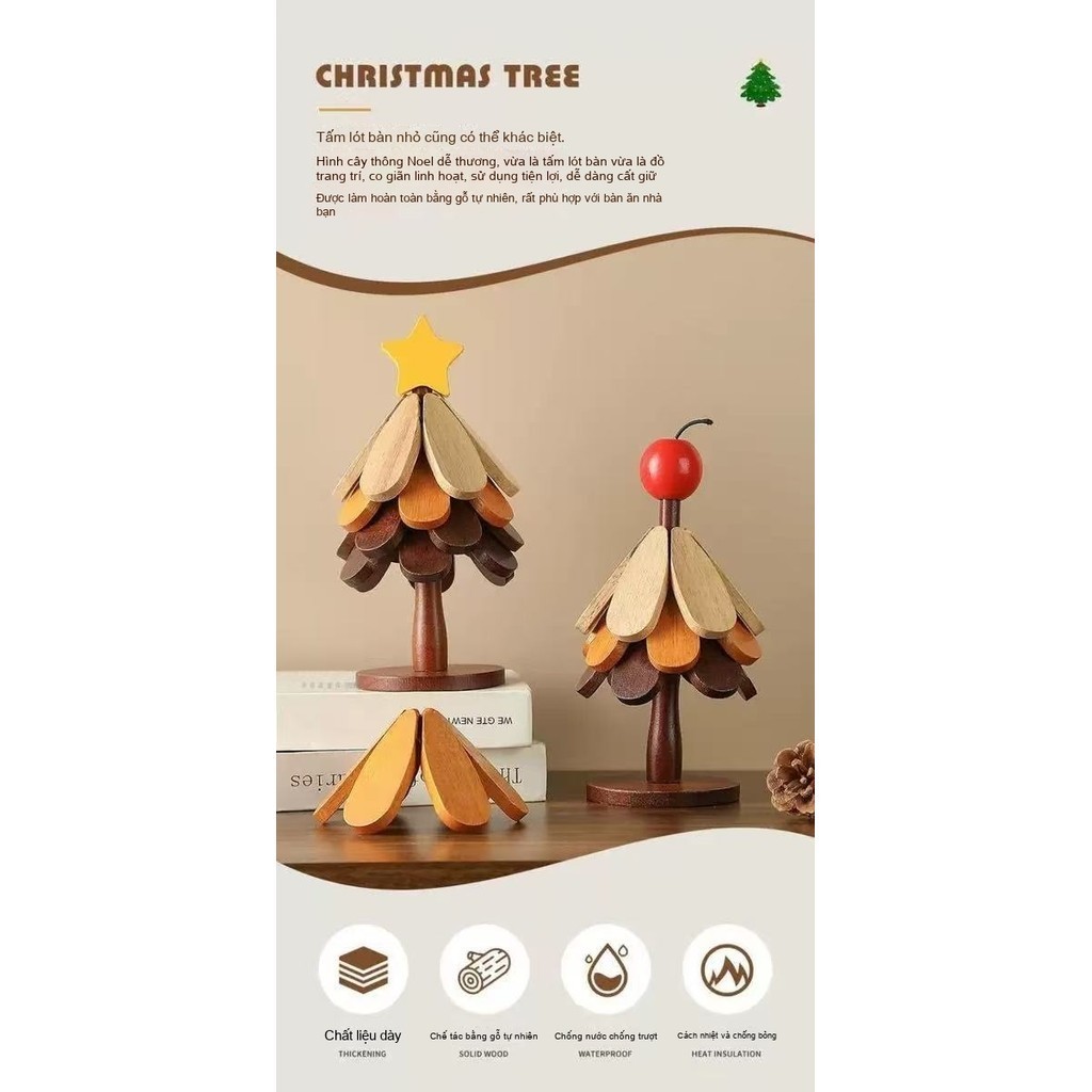 🎄Hàng nóng🎄Cây Giáng sinh cách nhiệt Mat Chống cháy bảng trang trí rắn gỗ Mat để đặt nồi nóng đế lót ly Đồ dùng nhà bếp