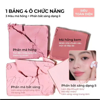 Má Hồng Bốn Ô Mini Đa Dụng Bảng Màu Highlight Cho Má-Môi Rạng Rỡ Xinh Tươi Bắt Sáng