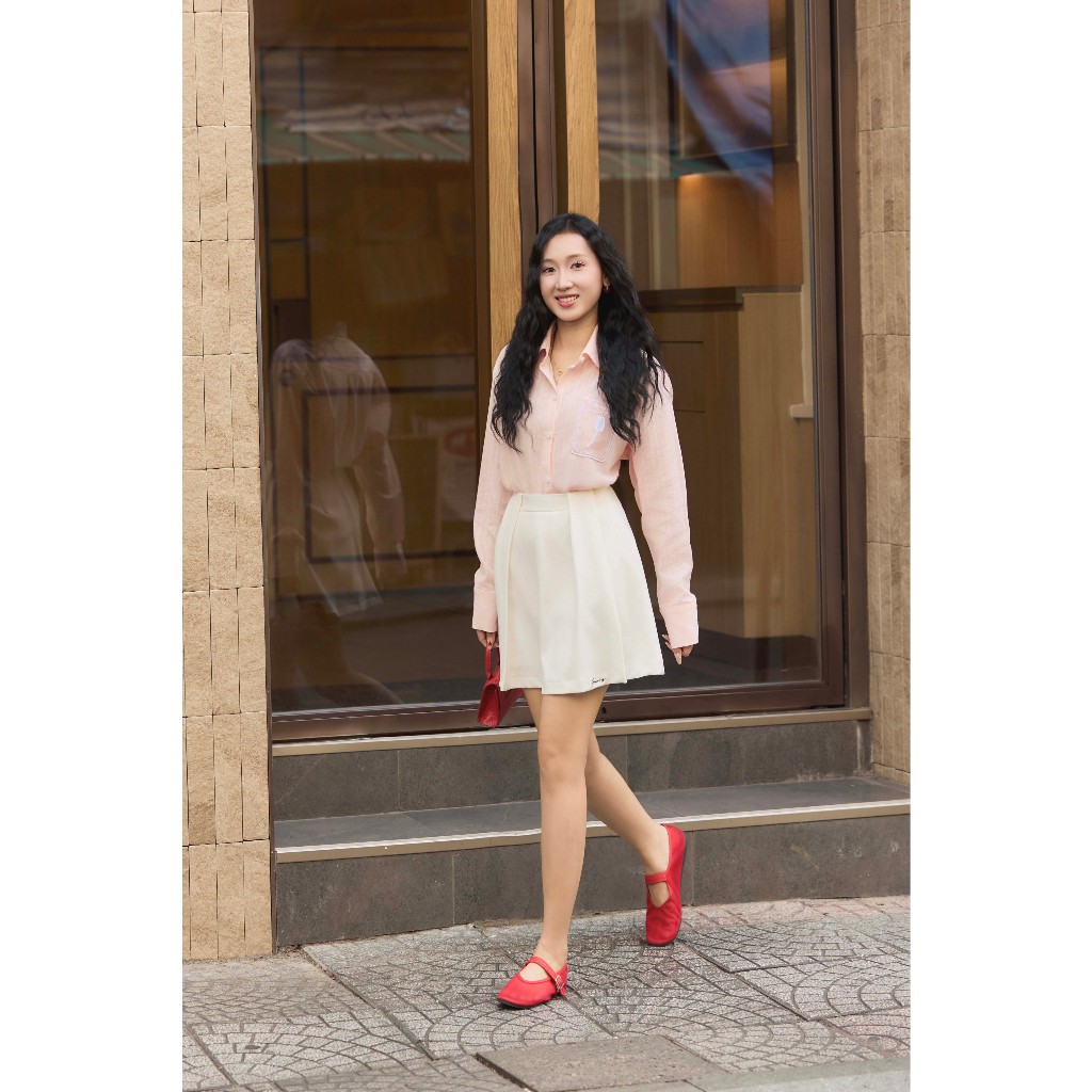 Áo Sơ Mi Nữ GUMAC - Gmorning Form Suông Rộng Chất Xô Sọc Thêu Túi Trước Trẻ Trung YAG01025