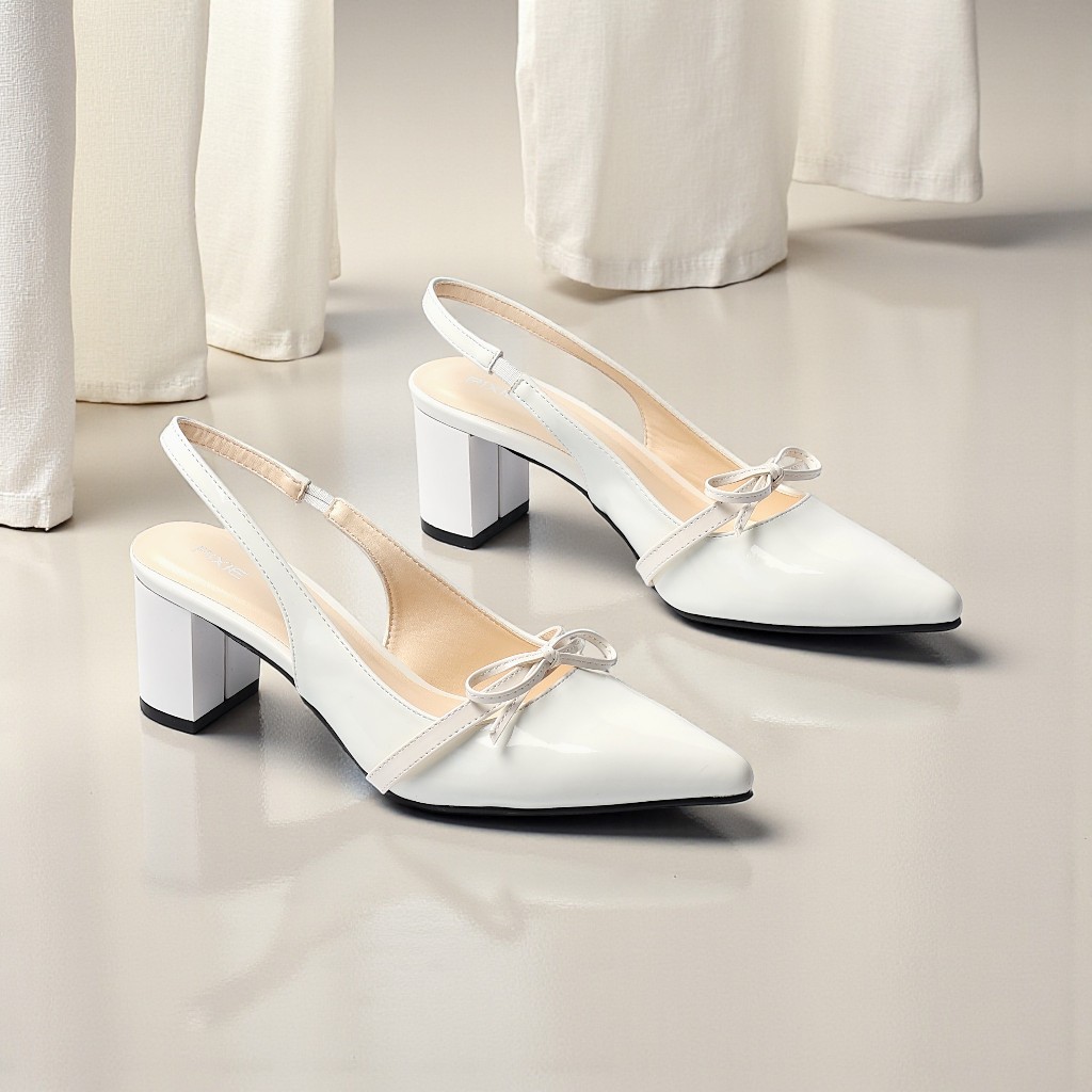 Giày Slingback 5cm Da Bóng Quai Nơ Nhỏ Pixie H374