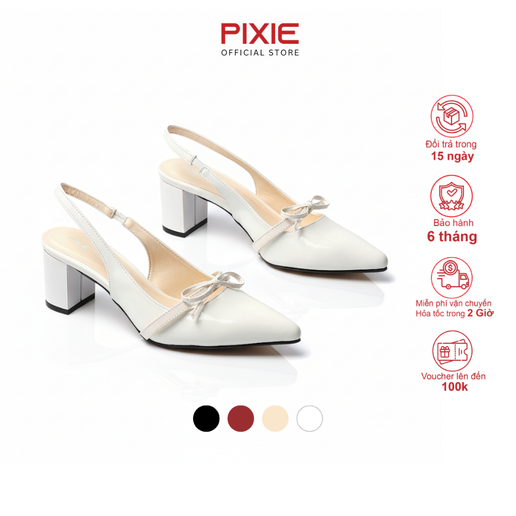 Giày Slingback 5cm Da Bóng Quai Nơ Nhỏ Pixie H374
