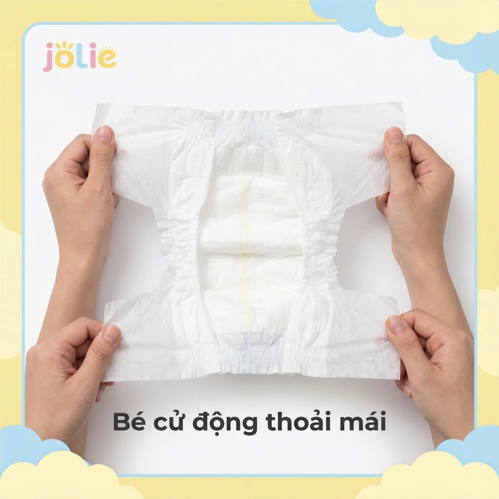[100 miếng] Jolie Tã bỉm dán trẻ em size S/M/L– Khô thoáng, chống tràn