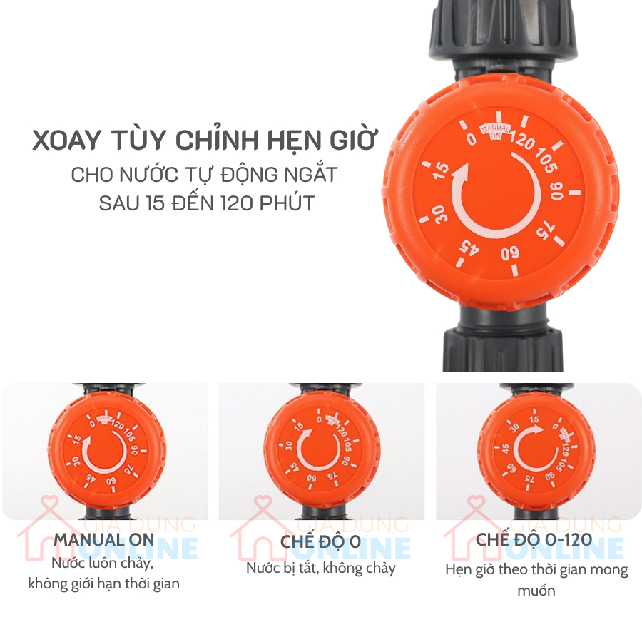 Van vòi nước có núm xoay vặn hẹn giờ tự động ngắt nước không pin cho dàn tưới tự động, bể cá...
