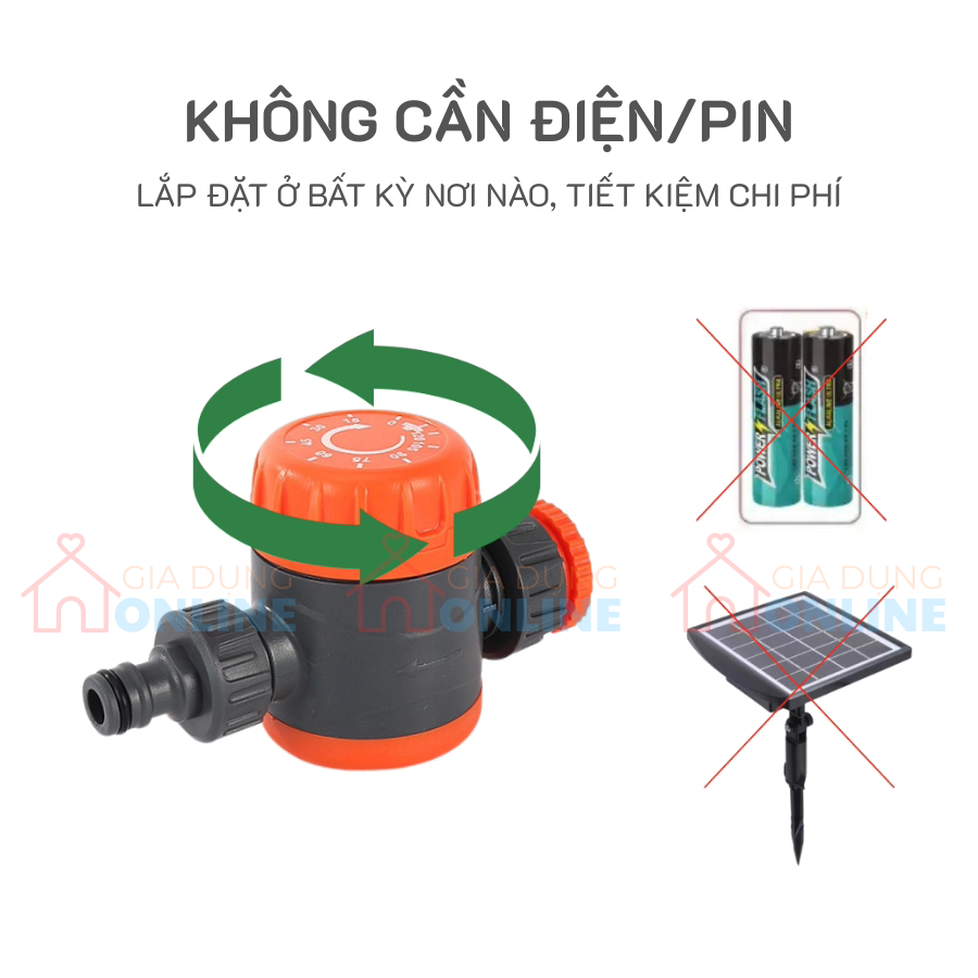 Van vòi nước có núm xoay vặn hẹn giờ tự động ngắt nước không pin cho dàn tưới tự động, bể cá...