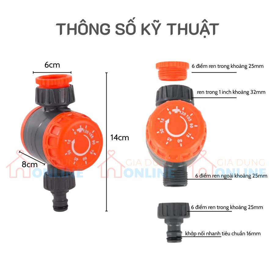 Van vòi nước có núm xoay vặn hẹn giờ tự động ngắt nước không pin cho dàn tưới tự động, bể cá...