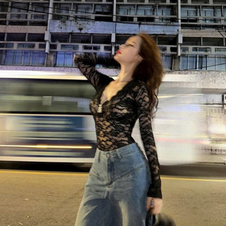 Áo Cổ V ren Hoa Tay Dài Hot Girl Thời Trang SEXY