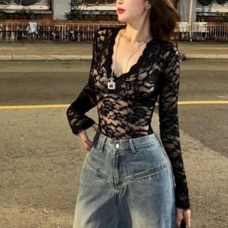 Áo Cổ V ren Hoa Tay Dài Hot Girl Thời Trang SEXY