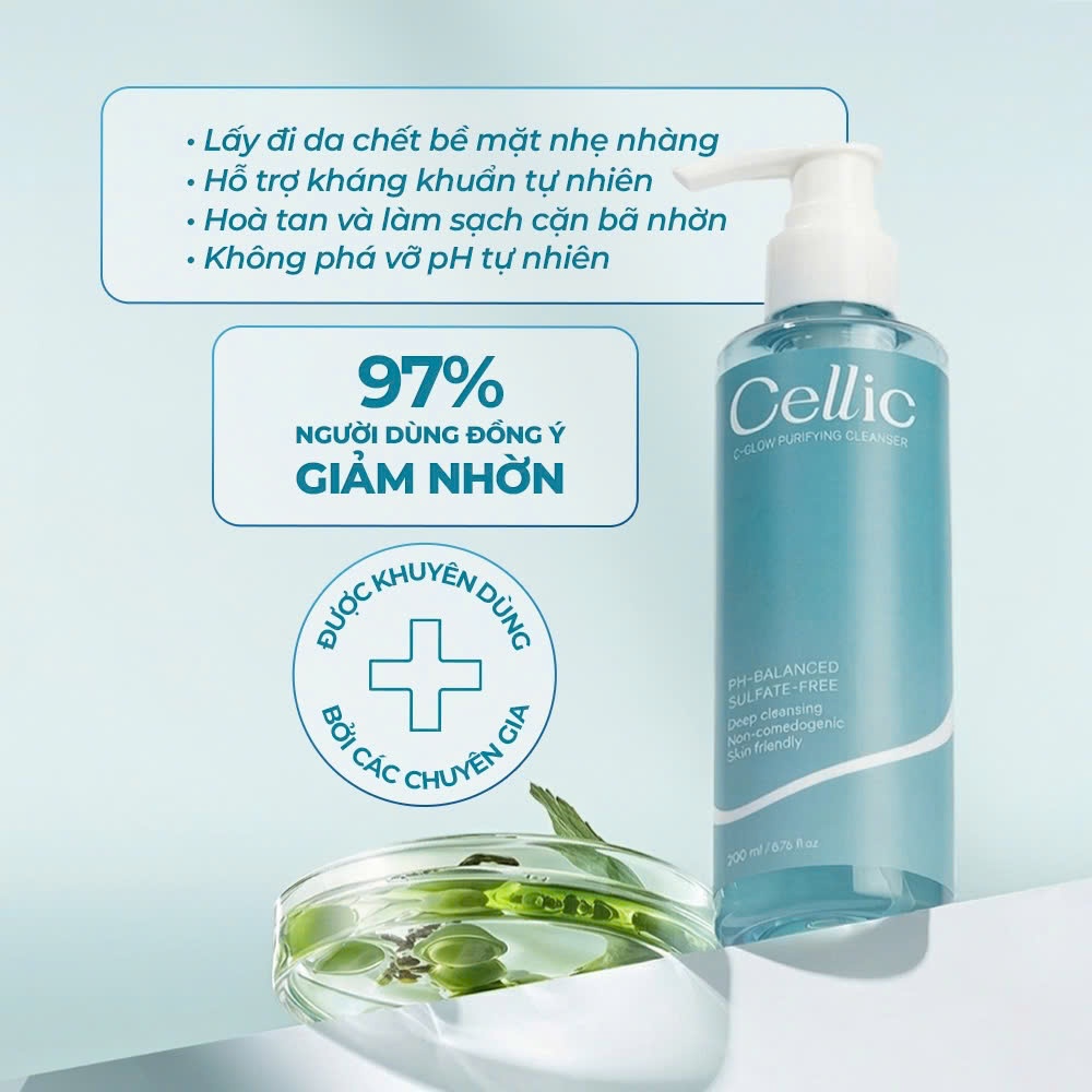 Sữa Rửa Mặt Cellic C-Glow Purifying Cleanser Không Bọt, Giữ Ẩm, Cân Bằng pH 200g
