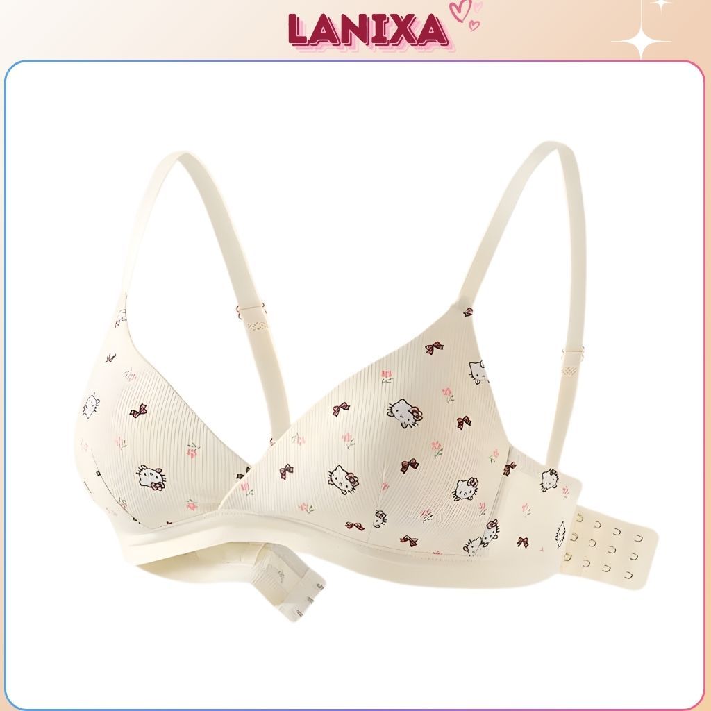 Áo ngực nữ không gọng đệm mút mỏng nhẹ 3 nấc cài tiện lợi họa tiết hello kitty dễ thương LANIXA A224
