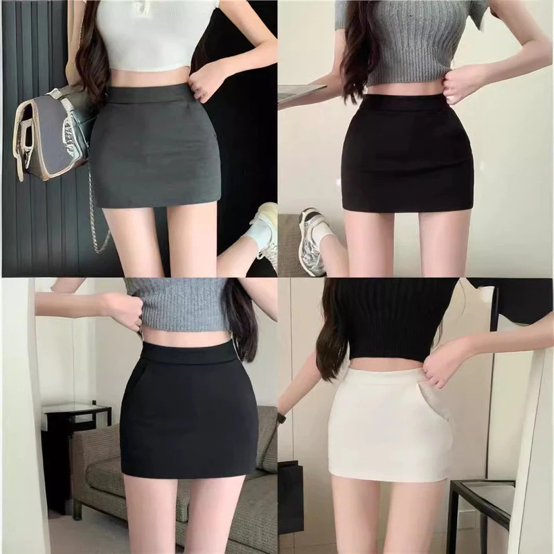 Chân váy ngắn chữ A dáng ôm có lót quần chất umi co giãn mềm mại tôn dáng Women