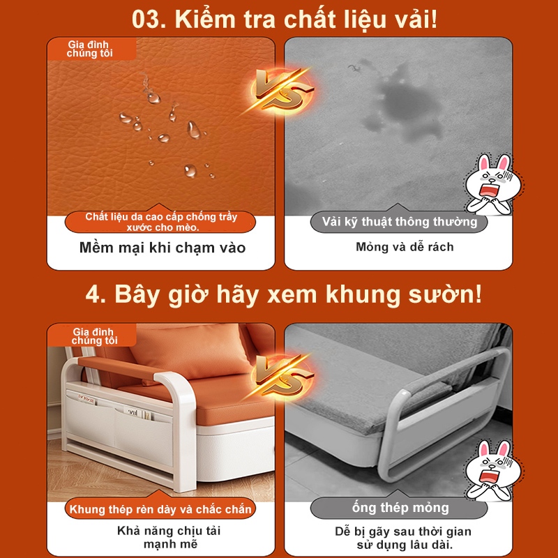 Ghế Sofa Giường Đa Năng CONOCO Gấp Gọn Khung Sắt Chịu Lực Nệm Cao Su Da Mèo Cào Chống Xước Có Hộc Đồ
