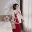 QC_ Set đồ lam, đồ Tết đi lễ cách tân áo Gấm phối Tơ nến Lưới in hoa đính nơ cổ tàu kèm quần dài