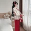 QC_ Set đồ lam, đồ Tết đi lễ cách tân áo Gấm phối Tơ nến Lưới in hoa đính nơ cổ tàu kèm quần dài