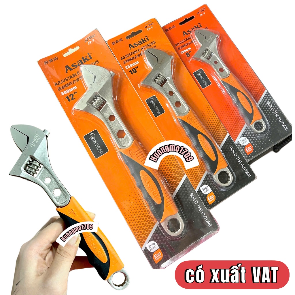 Mỏ lết bọc 6inch Asaki AK-0400 thép Cr-V siêu cứng chống rỉ điều chỉnh độ mở sữa chữa tháo mở bulong