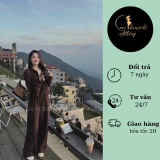 Set bộ nỉ áo dài tay kéo khóa cổ cao mix quần suông dài Eva hamichi