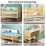 Nôi cũi cho bé gỗ tự nhiên Bánh Xe 360° êm Ái Di Chuyển Nhẹ Nhàng Thiết Kế Chắc Chắn Bé Ngủ Ngon — ảnh 3