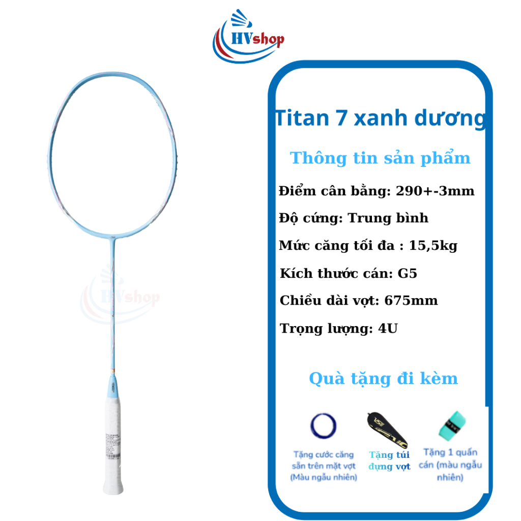 [Màu mới] - Vợt cầu lông VS Titan 7 chính hãng, 2 màu mới 2026, tặng quấn cán, bao đơn - HVShop