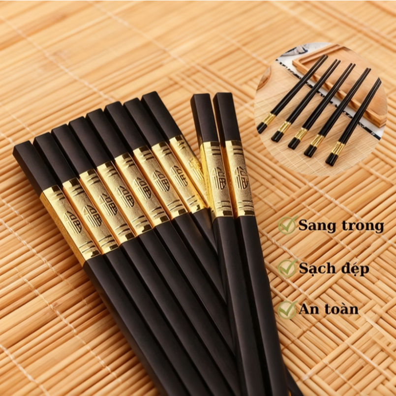 ✨【ĐŨA HỢP KIM MẠ VÀNG CAO CẤP】Bộ 10 Đôi Đũa Sang Trọng - Chất Liệu Bền Đẹp, Không Gỉ, An Toàn Thực Phẩm | Phù Hợp Cho Gi