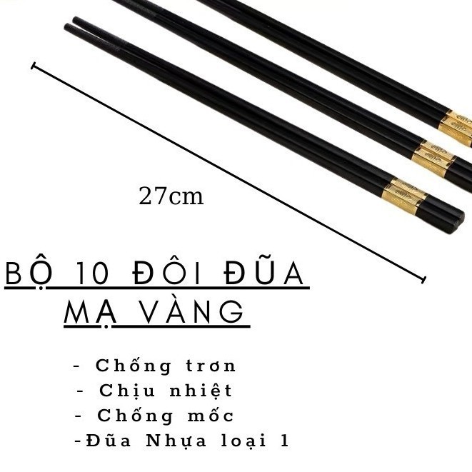 ✨【ĐŨA HỢP KIM MẠ VÀNG CAO CẤP】Bộ 10 Đôi Đũa Sang Trọng - Chất Liệu Bền Đẹp, Không Gỉ, An Toàn Thực Phẩm | Phù Hợp Cho Gi