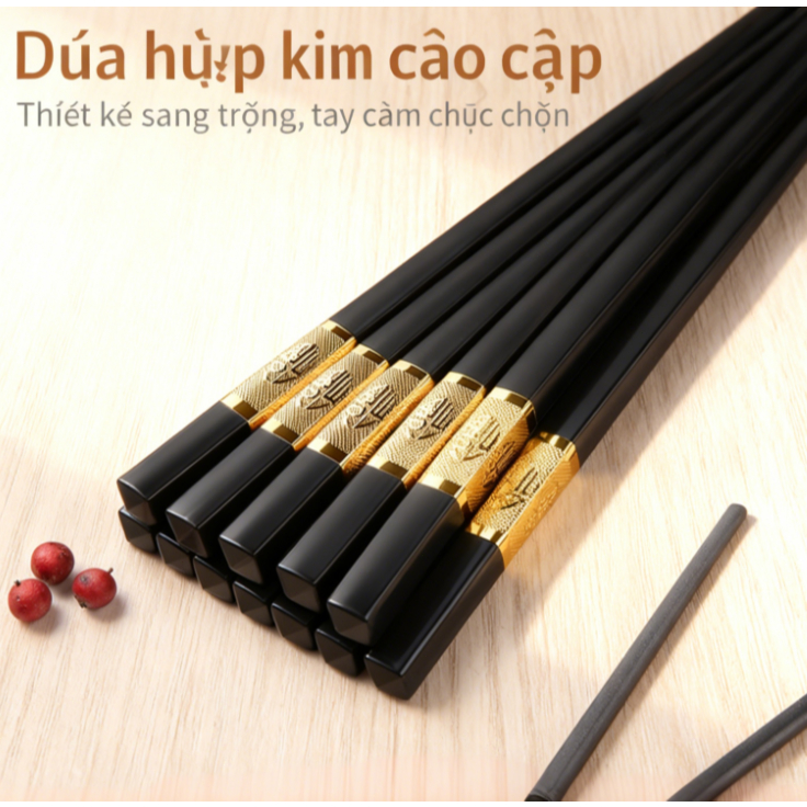 ✨【ĐŨA HỢP KIM MẠ VÀNG CAO CẤP】Bộ 10 Đôi Đũa Sang Trọng - Chất Liệu Bền Đẹp, Không Gỉ, An Toàn Thực Phẩm | Phù Hợp Cho Gi