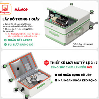 Vali Kéo Du Lịch Cao Cấp Kingsun Size 20/24/28inch KS-M09 Có Ngăn Đựng Laptop Nhựa Abs+PC, Bảo Hành 5 Năm