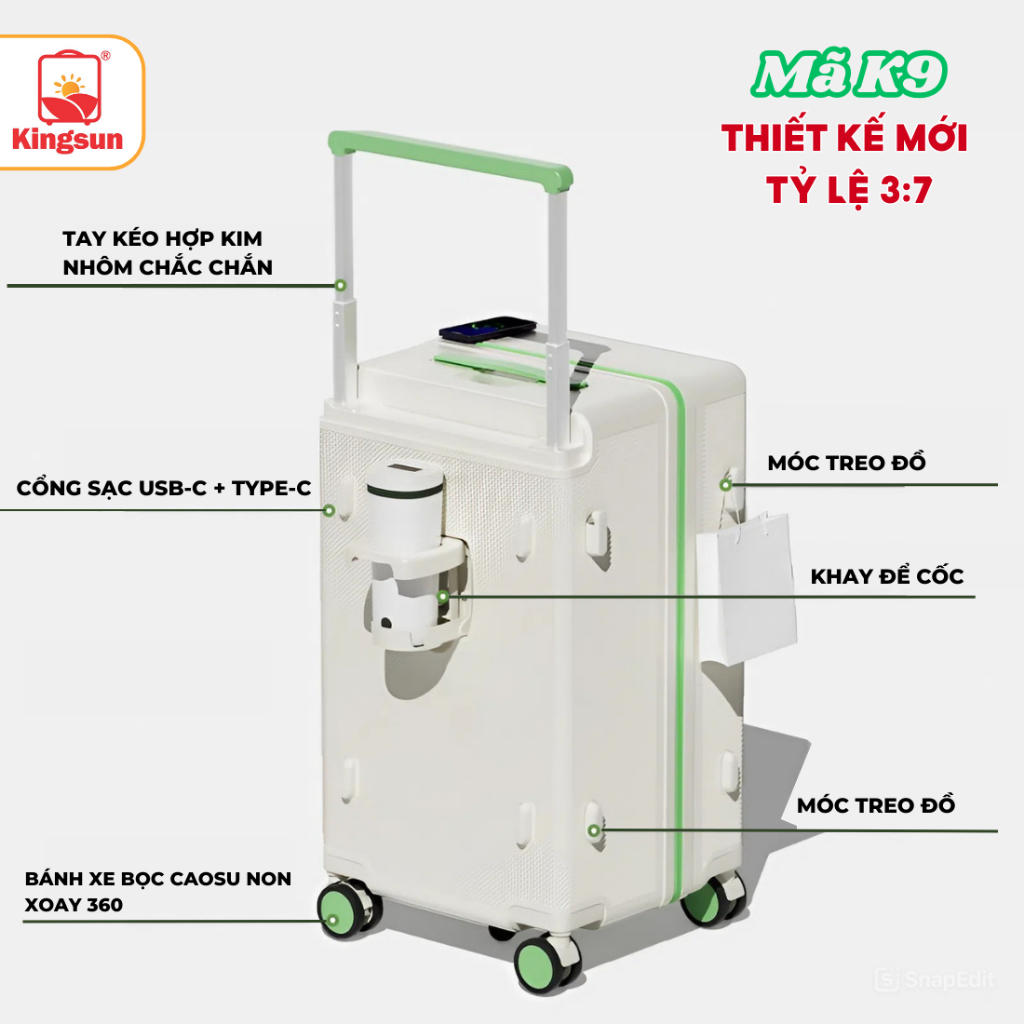 Vali Kéo Thanh Kéo Mở Rộng K9 Size 20/26 Chất Liệu Nhựa ABS+PC Cao Cấp Bảo Hành 5 Năm.