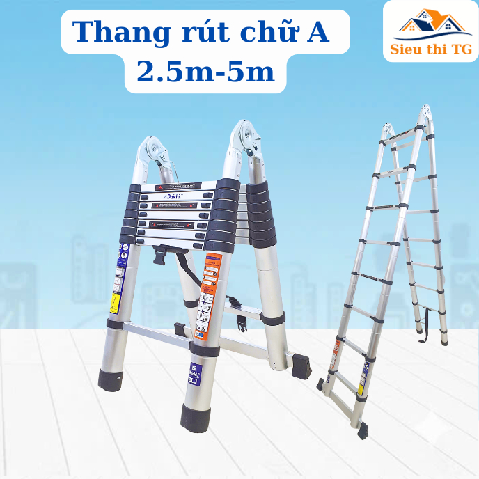 Thang nhôm rút gọn chữ A Daichi DA-50AI (2m5-5m). Thang rút đôi gấp gọn ...