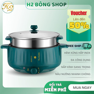 Nồi lẩu điện kèm xửng hấp inox, 28cm có núm xoay 3 nấc nhiệt, công suất 1000W