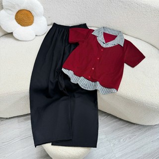Set bigsize nữ cao cấp áo cardigan ngắn tay phối cổ sơ mi, quần suông form rộng 55-92kg A338+Q558