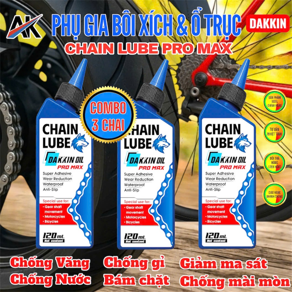 COMBO 3 CHAI PHỤ GIA BÔI XÍCH VÀ Ổ TRỤC CHAIN LUBE PROMAX - ĐẦU SÓI XANH 120ML