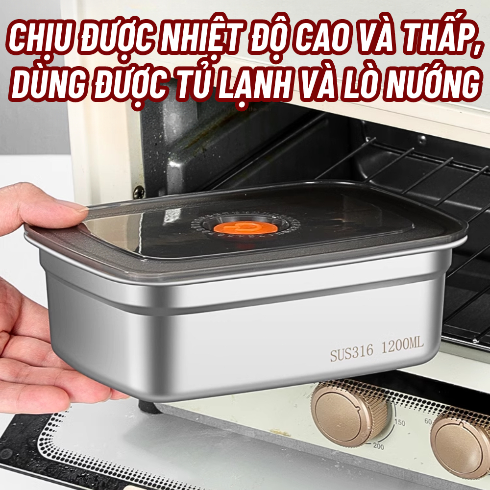 Set Hộp Inox 304 Chống Rỉ Cao Cấp - Bảo Quản Thực Phẩm Tươi Ngon, Giữ Mùi Tốt, Dùng Được Trong Tủ Lạnh & Lò Vi Sóng | Ch