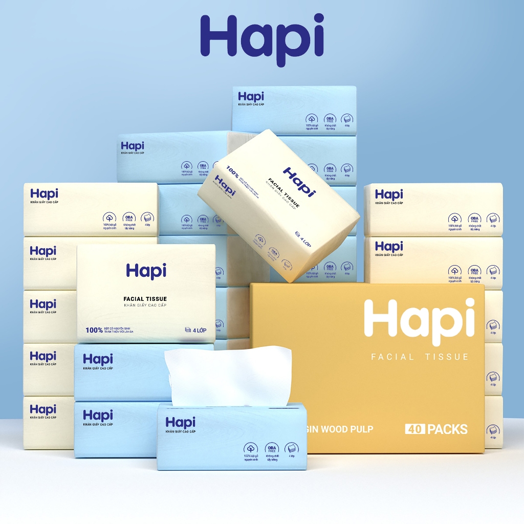 THÙNG 40 GÓI Giấy ăn HAPI cao cấp giấy 4 lớp nguyên liệu bột gỗ nguyên ...