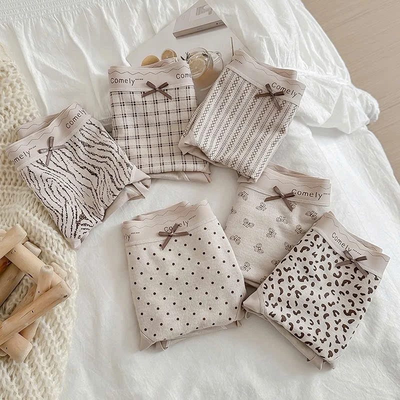 [Peinn] (LOẠI 1 ) SET 5 QUẦN LÓT NỮ COTTON HÀN CAO CẤP MỀM MỊN , HỌA TIẾT DA BEO ĐÍNH NƠ