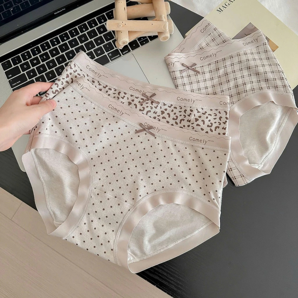 [Peinn] (LOẠI 1 ) SET 5 QUẦN LÓT NỮ COTTON HÀN CAO CẤP MỀM MỊN , HỌA TIẾT DA BEO ĐÍNH NƠ