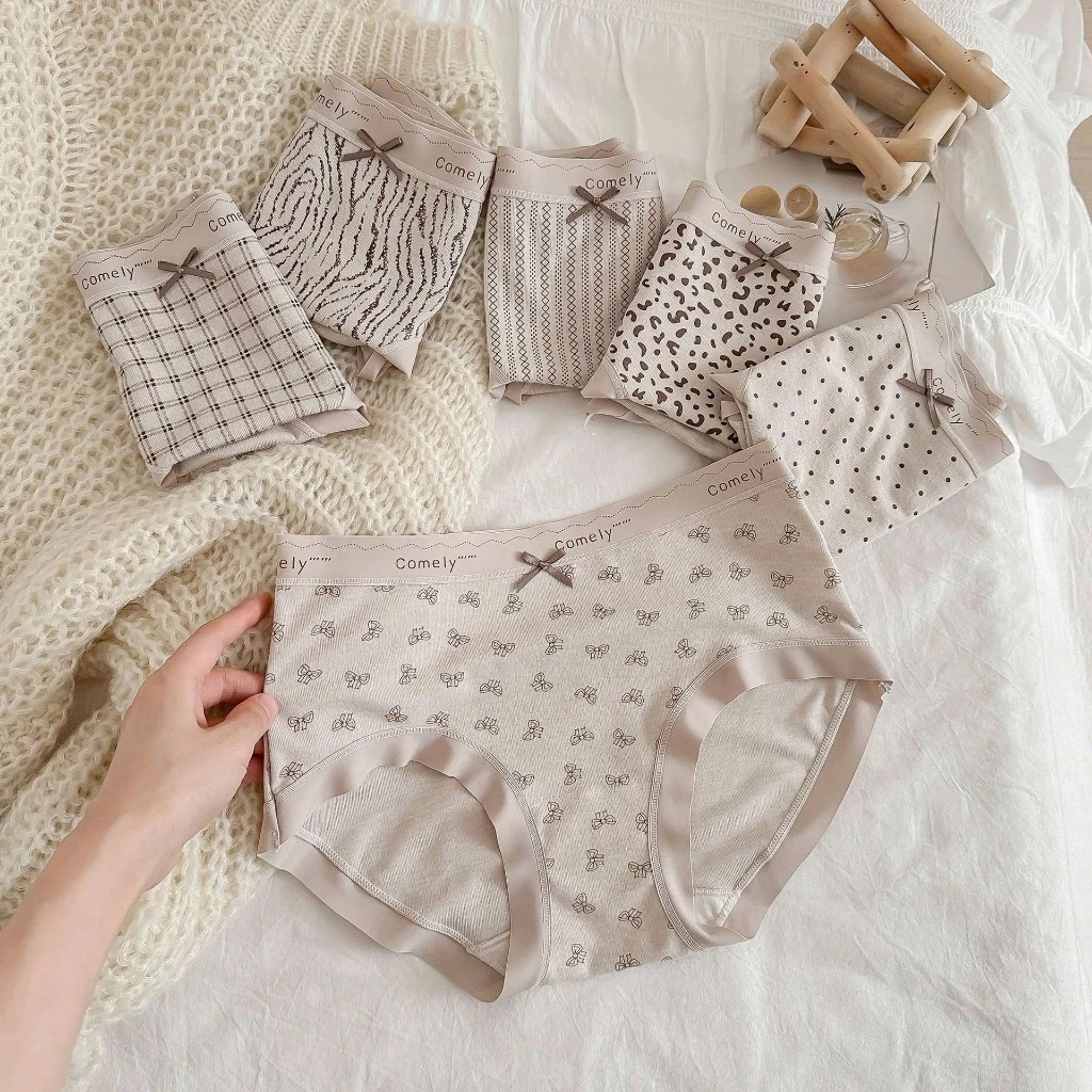 [Peinn] (LOẠI 1 ) SET 5 QUẦN LÓT NỮ COTTON HÀN CAO CẤP MỀM MỊN , HỌA TIẾT DA BEO ĐÍNH NƠ