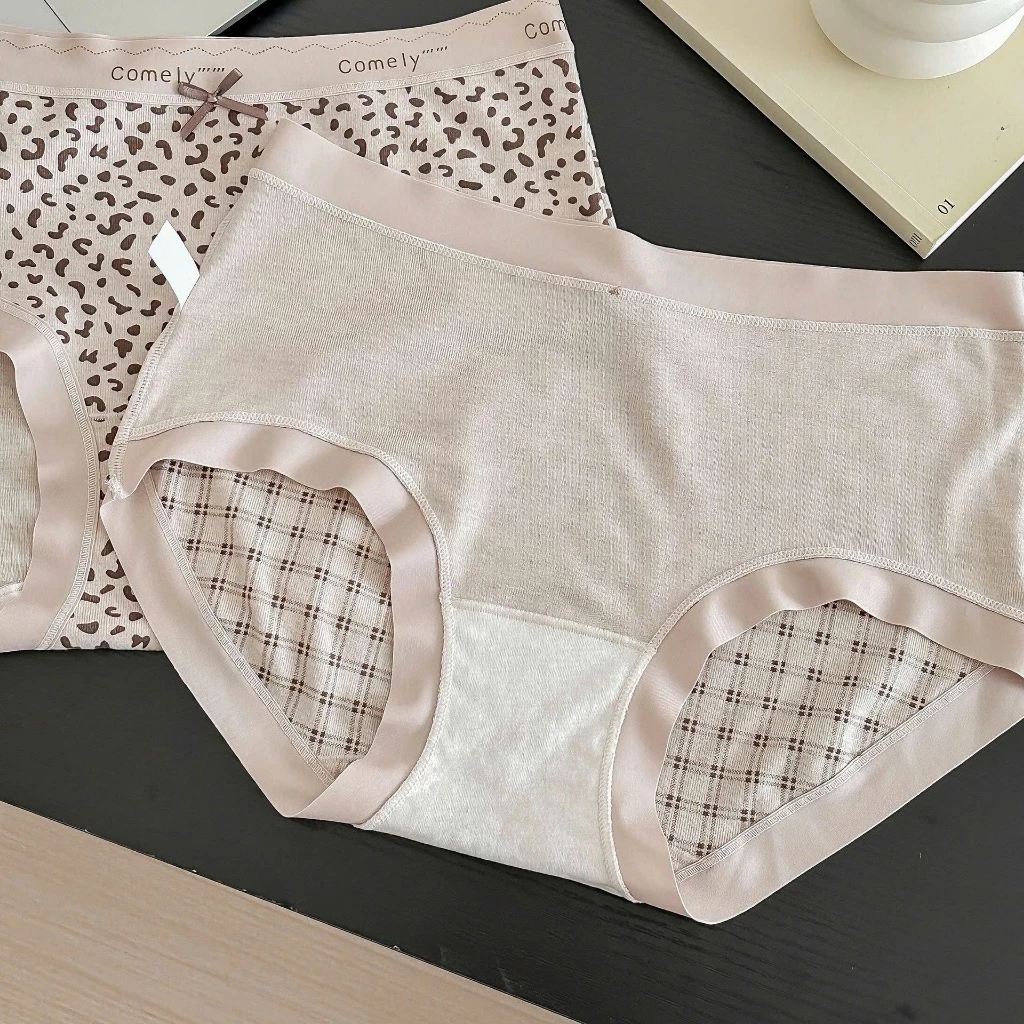 [Peinn] (LOẠI 1 ) SET 5 QUẦN LÓT NỮ COTTON HÀN CAO CẤP MỀM MỊN , HỌA TIẾT DA BEO ĐÍNH NƠ