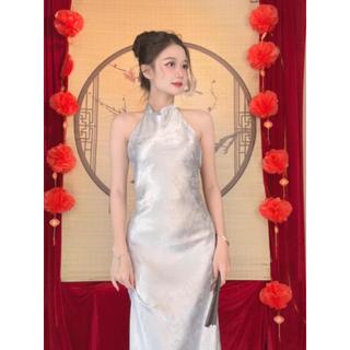 [Không kèm choàng] Đầm - Váy Pháp Phục Cổ Yếm Phối Cúc Tàu Sang Trọng Dịp Lễ Tết ADC16