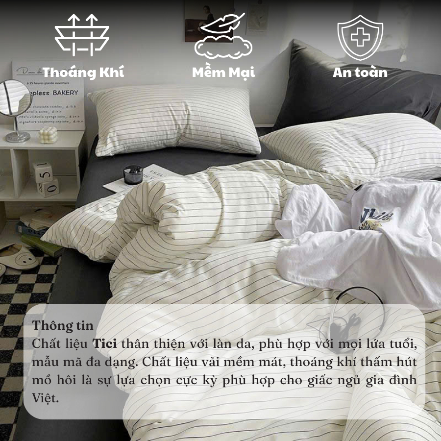 (TỔNG HỢP 1) Bộ chăn ga gối 4 món Cotton Hàn kẻ Memminbedding Luxury phong cách Hàn Quốc mềm mịn