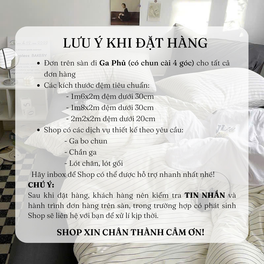 (TỔNG HỢP 1) Bộ chăn ga gối 4 món Cotton Hàn kẻ Memminbedding Luxury phong cách Hàn Quốc mềm mịn