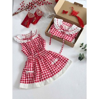SET ÁO VÁY THỦY THỦ CARO ĐỎ TRẮNG CHO BÉ GÁI |ANHMY BAB