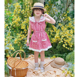 SET ÁO VÁY THỦY THỦ CARO ĐỎ TRẮNG CHO BÉ GÁI |ANHMY BAB