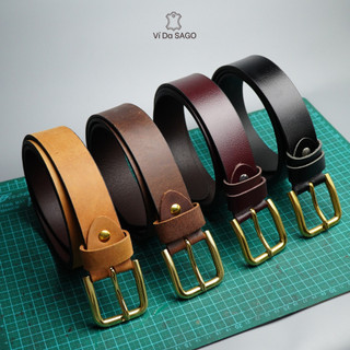 Thắt lưng nam da bò nguyên miếng bản 35mm khóa đồng đúc nguyên khối cao cấp _ Ví da SAGO
