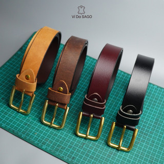 Thắt lưng nam da bò nguyên miếng bản 35mm khóa đồng đúc nguyên khối cao cấp _ Ví da SAGO