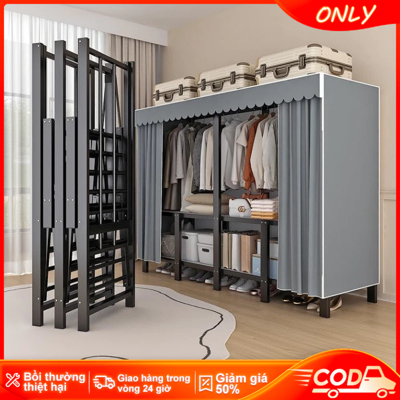 ONLY Tủ Quần Áo Không Cần Lắp Ráp Tủ Vải Đựng Quần Áo Có Thể Gập Lại Tủ Vải Đựng Quần Áo Khung Thép Chịu Lực Tủ Vải — ảnh 1