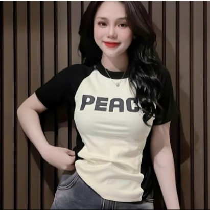 Áo Thun Nữ Dáng Baytee PEACE Ôm Body From Rông Nữ Tính Phối Tay Màu Hottrend