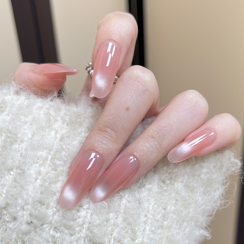 Móng tay giả, nail box 24 móng dáng dài sơn ombre hồng gắn charm nơ trong suốt siêu dễ thương| TẶNG KÈM KEO❤️