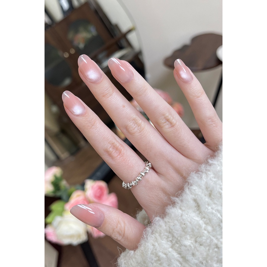 Móng tay giả, nail box 24 móng dáng dài sơn ombre hồng gắn charm nơ trong suốt siêu dễ thương| TẶNG KÈM KEO❤️